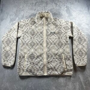 Men's Columbia Sherpa Grey and Tan Patterned Print Fleece XL Full Zip